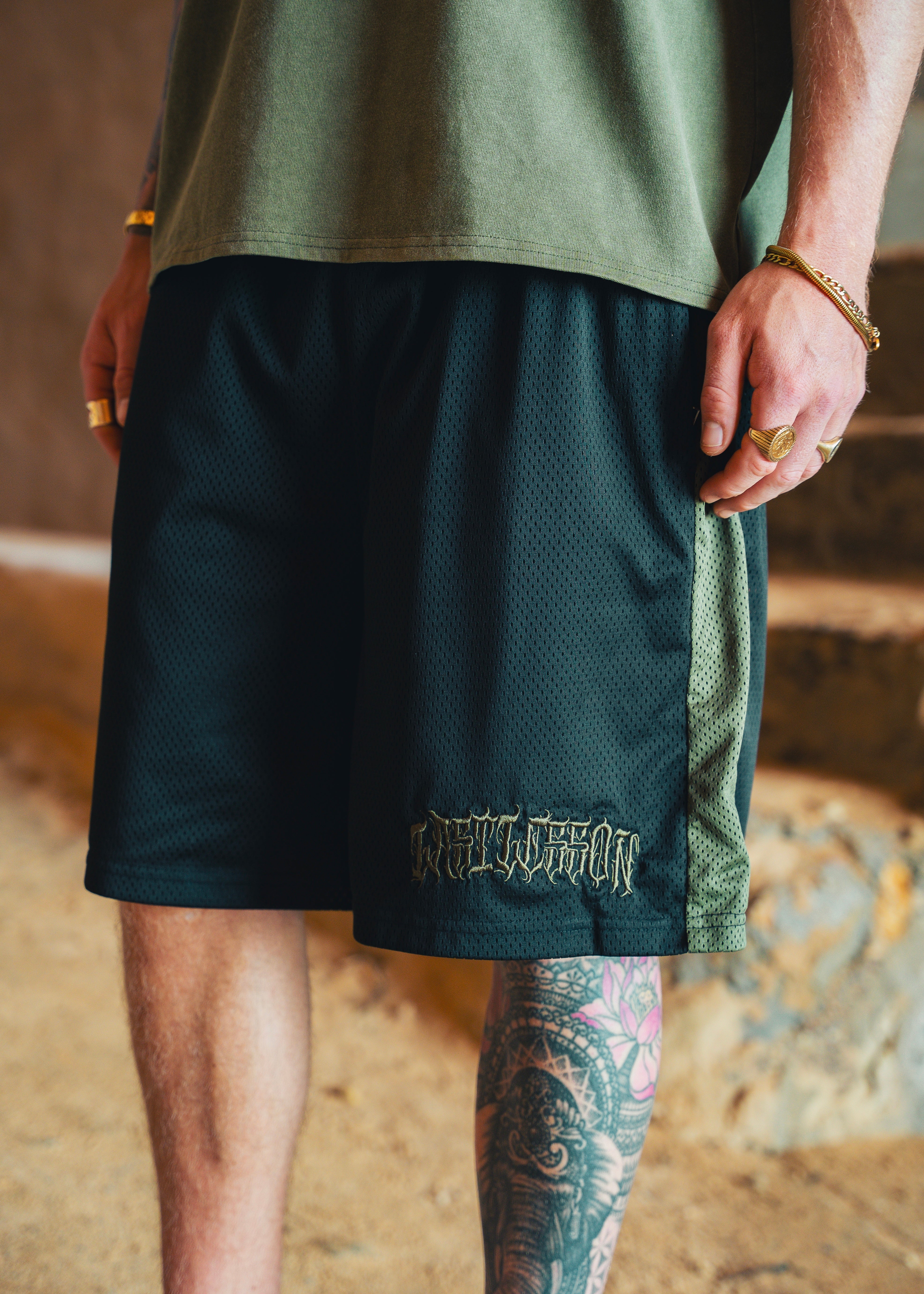 Last Lesson Mesh Black Khaki Shorts
